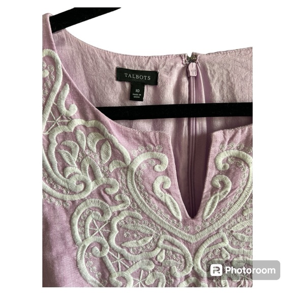 EUC Talbots linen embroidered shift dress in lilac - Picture 5 of 6